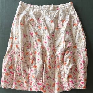 Floral Print Cream A-Line linen Skirt with Pink & Orange Accents